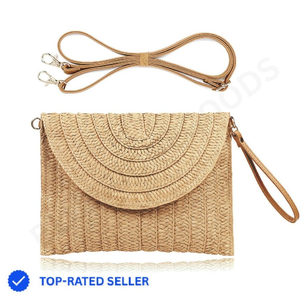 Straw Clutch Handbag Woven Envelope Purse Summer Beach Boho Chic Crossbody